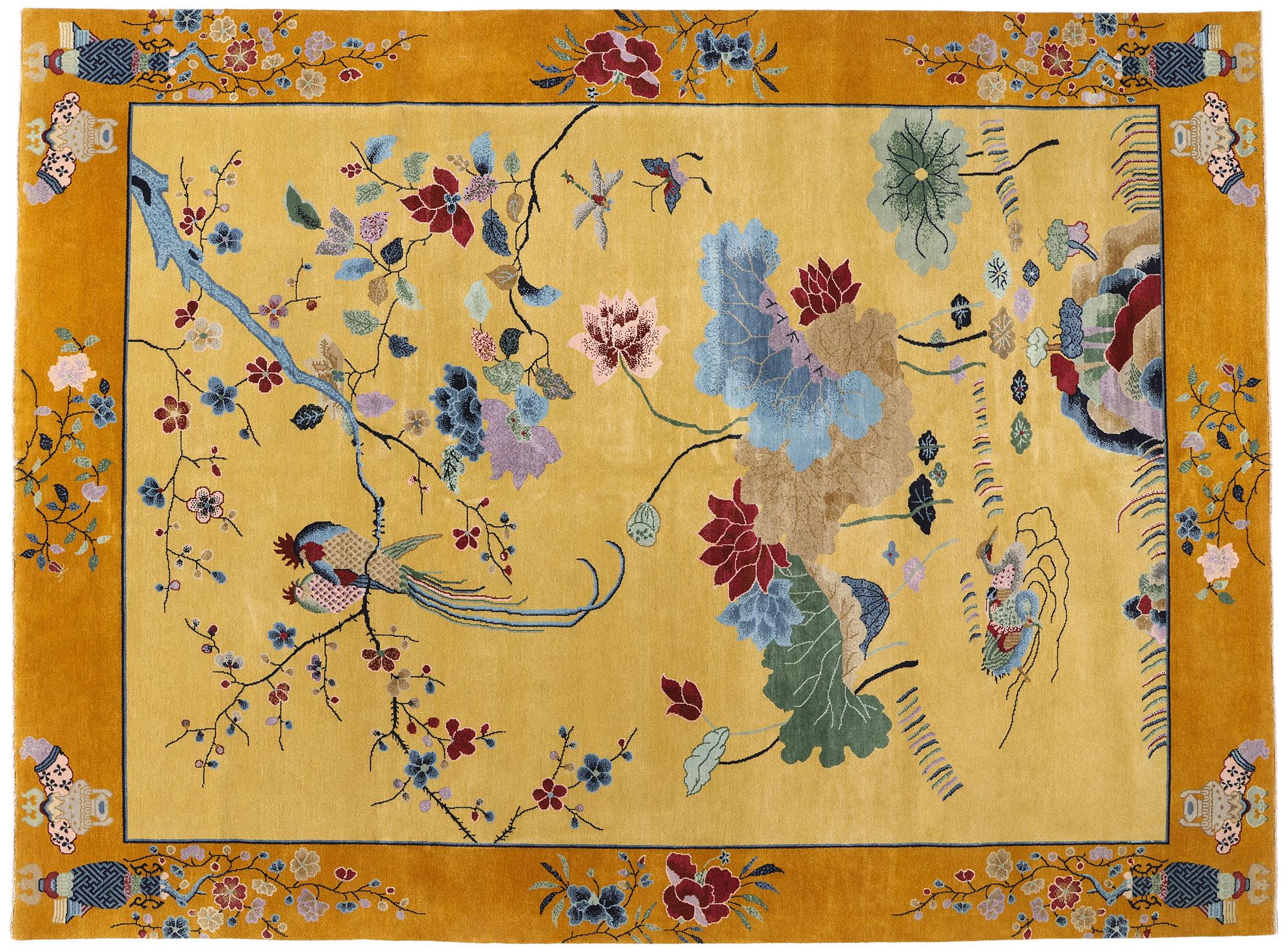 Wool New Chinese Art Deco Rug with Maximalist Style For Sale