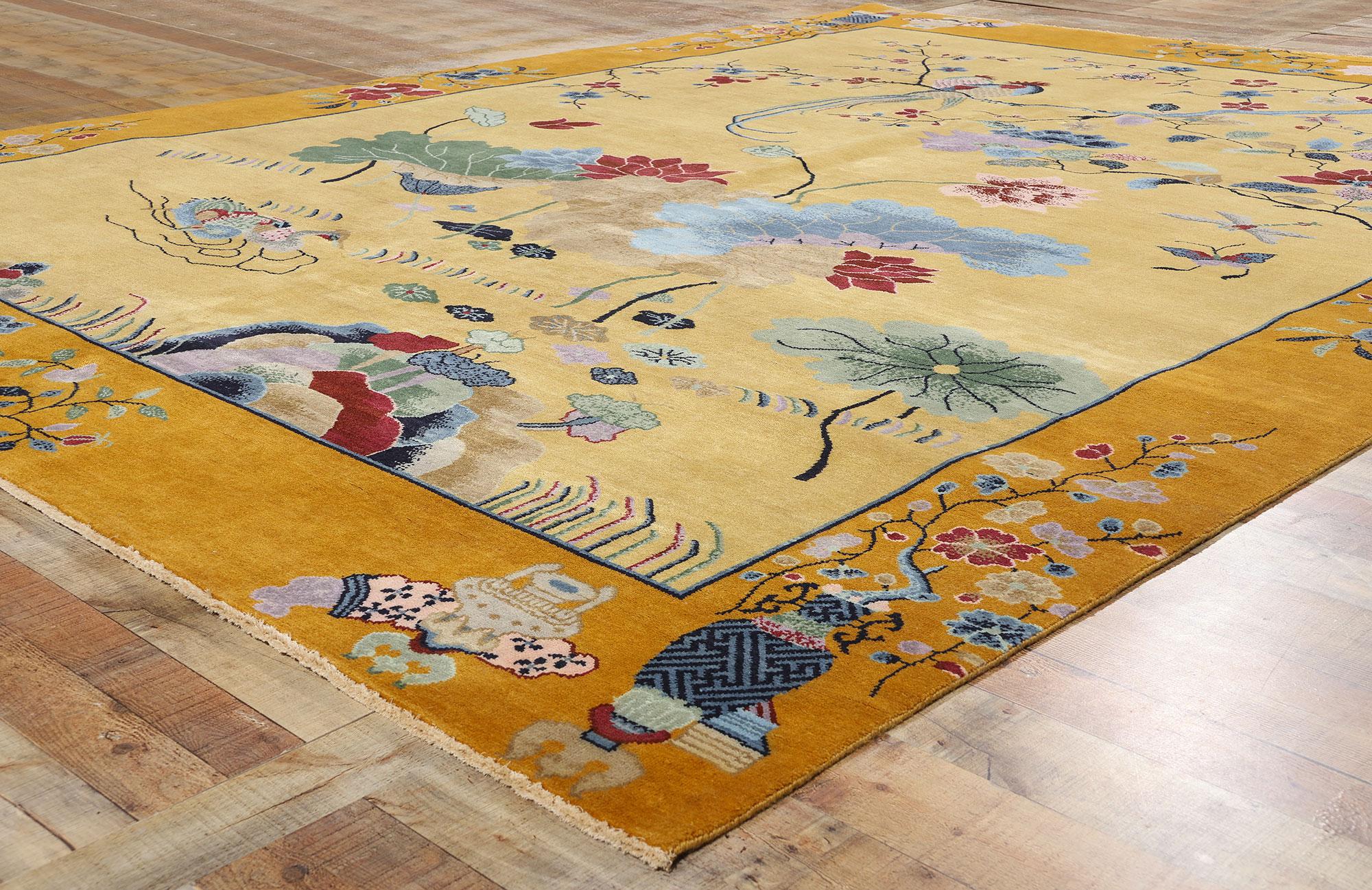 Hand-Knotted New Chinese Art Deco Rug with Maximalist Style For Sale