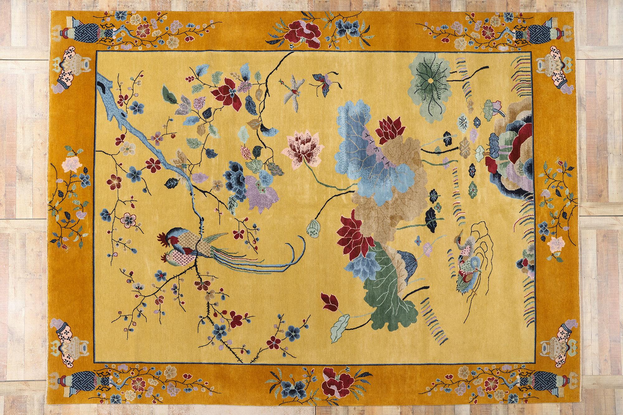Contemporary New Chinese Art Deco Rug with Maximalist Style For Sale