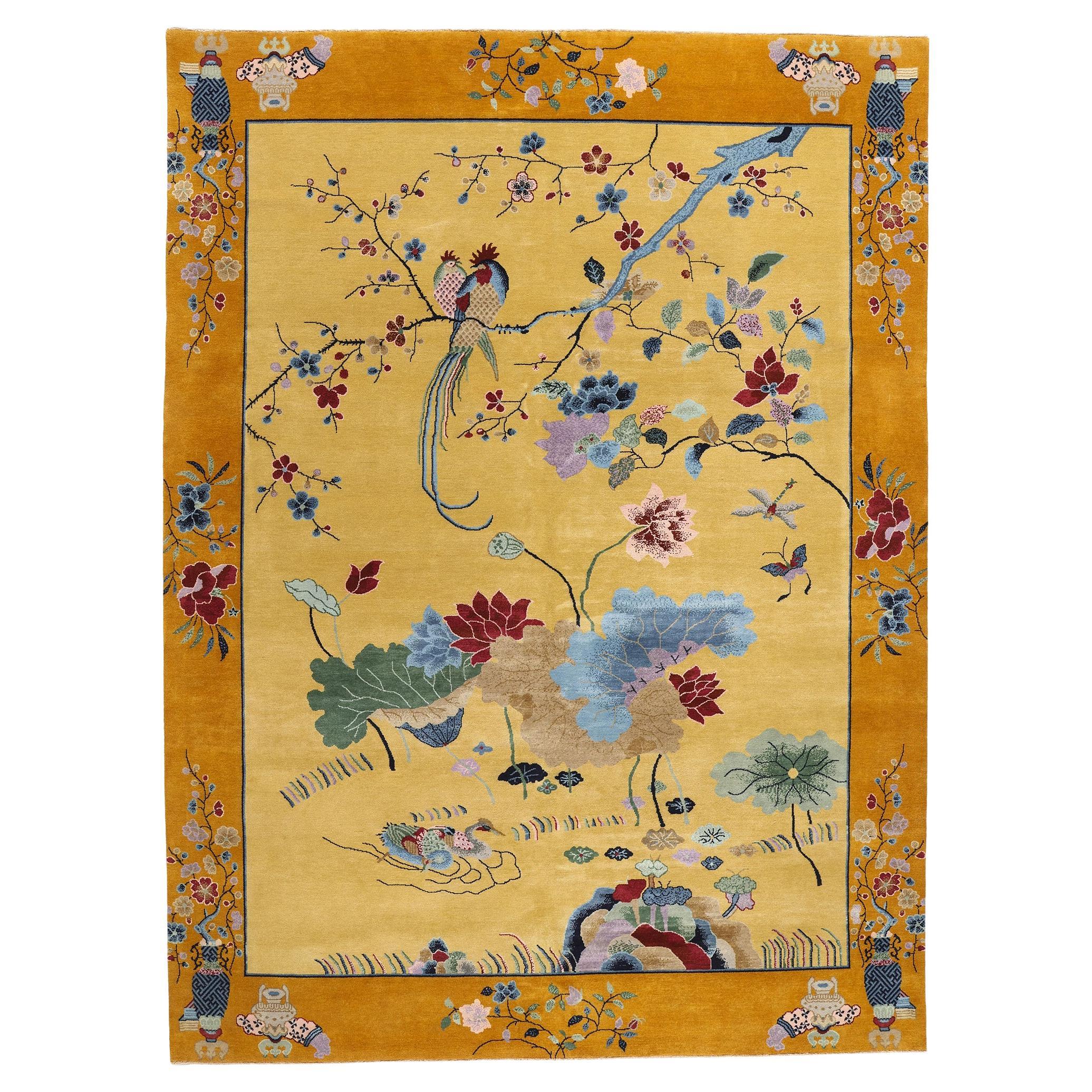 New Chinese Art Deco Rug with Maximalist Style