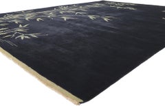 New Contemporary Black Chinese Art Deco Bamboo Pictorial Rug, 09'09 x 13'01