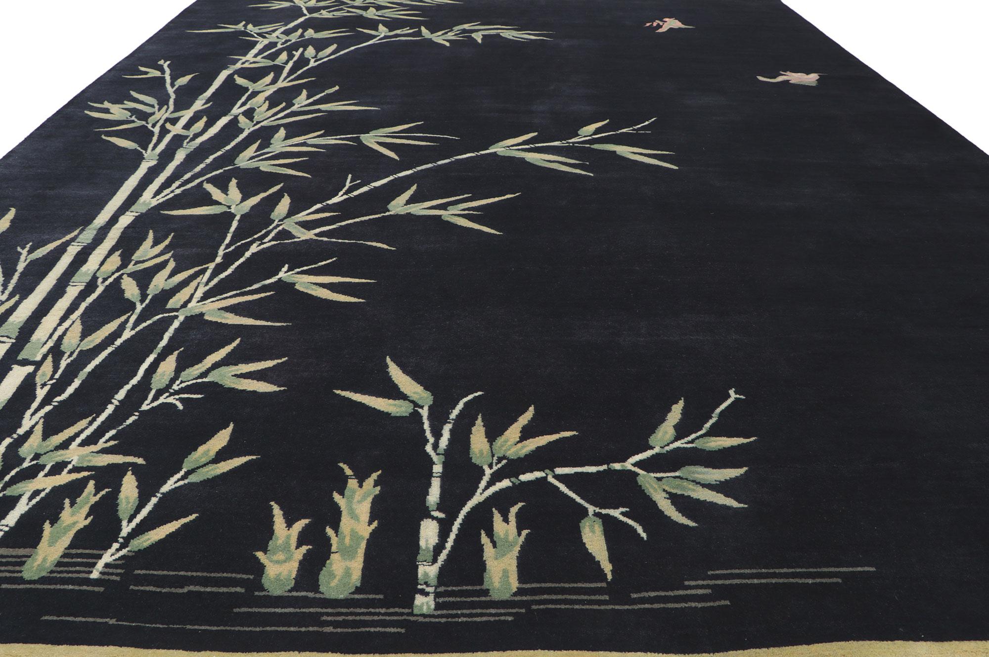 Chinese Chippendale New Chinese Art Deco Style Rug with Bamboo Landscape Pictorial For Sale