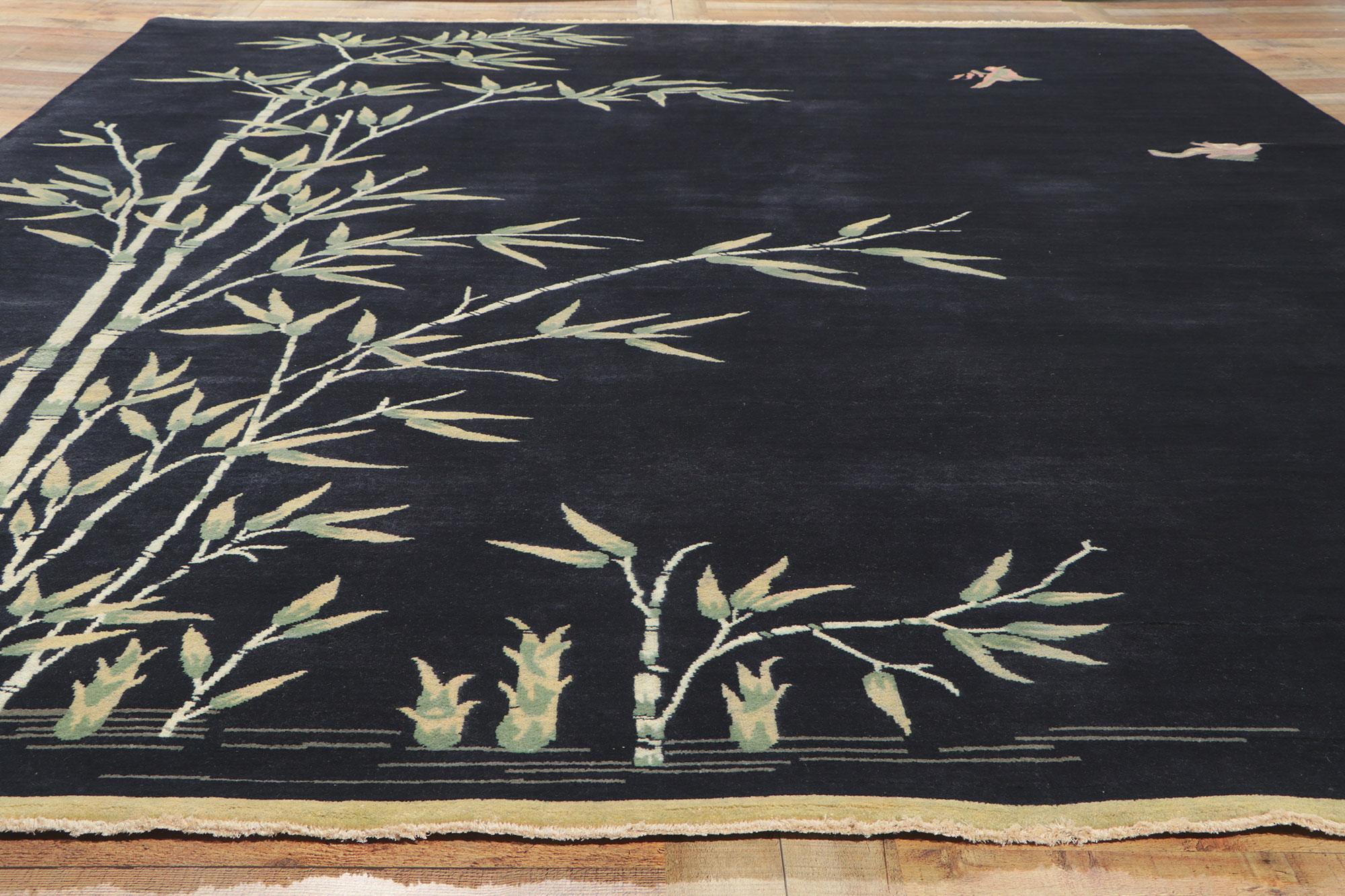 New Chinese Art Deco Style Rug with Bamboo Landscape Pictorial In New Condition For Sale In Dallas, TX