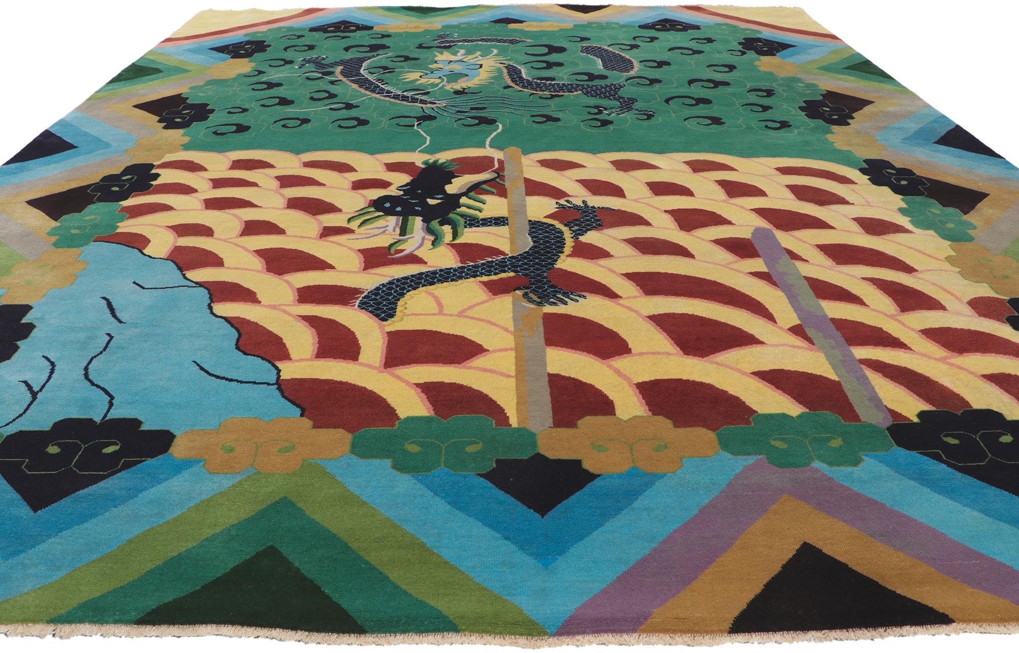 Indian Modern Chinese Art Deco Style Rug, Maximalism Meets Beguiling Elegance For Sale