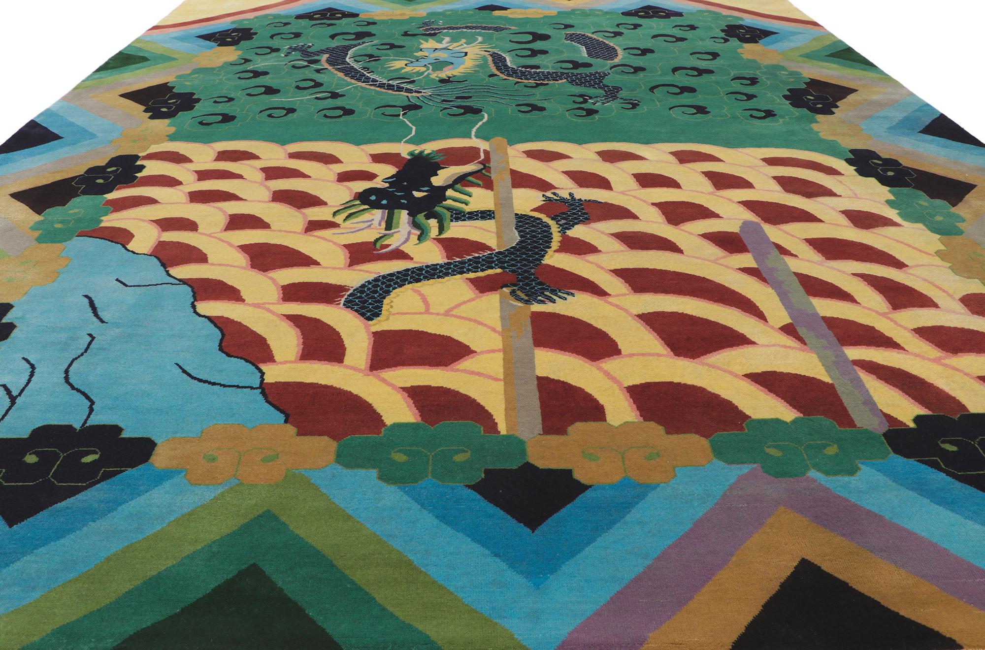 Hand-Knotted Modern Chinese Art Deco Style Rug, Maximalism Meets Beguiling Elegance For Sale