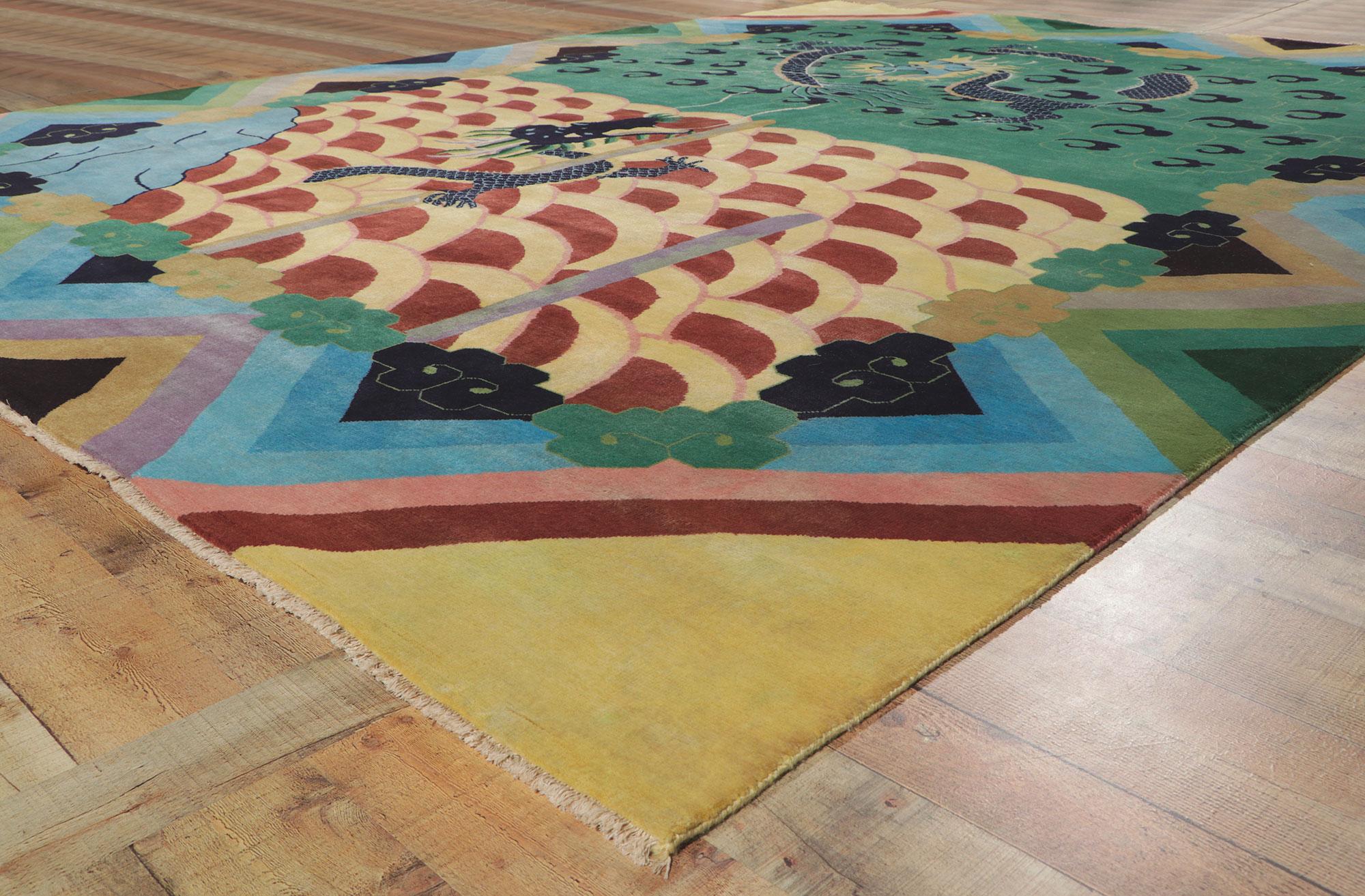 Contemporary Modern Chinese Art Deco Style Rug, Maximalism Meets Beguiling Elegance For Sale