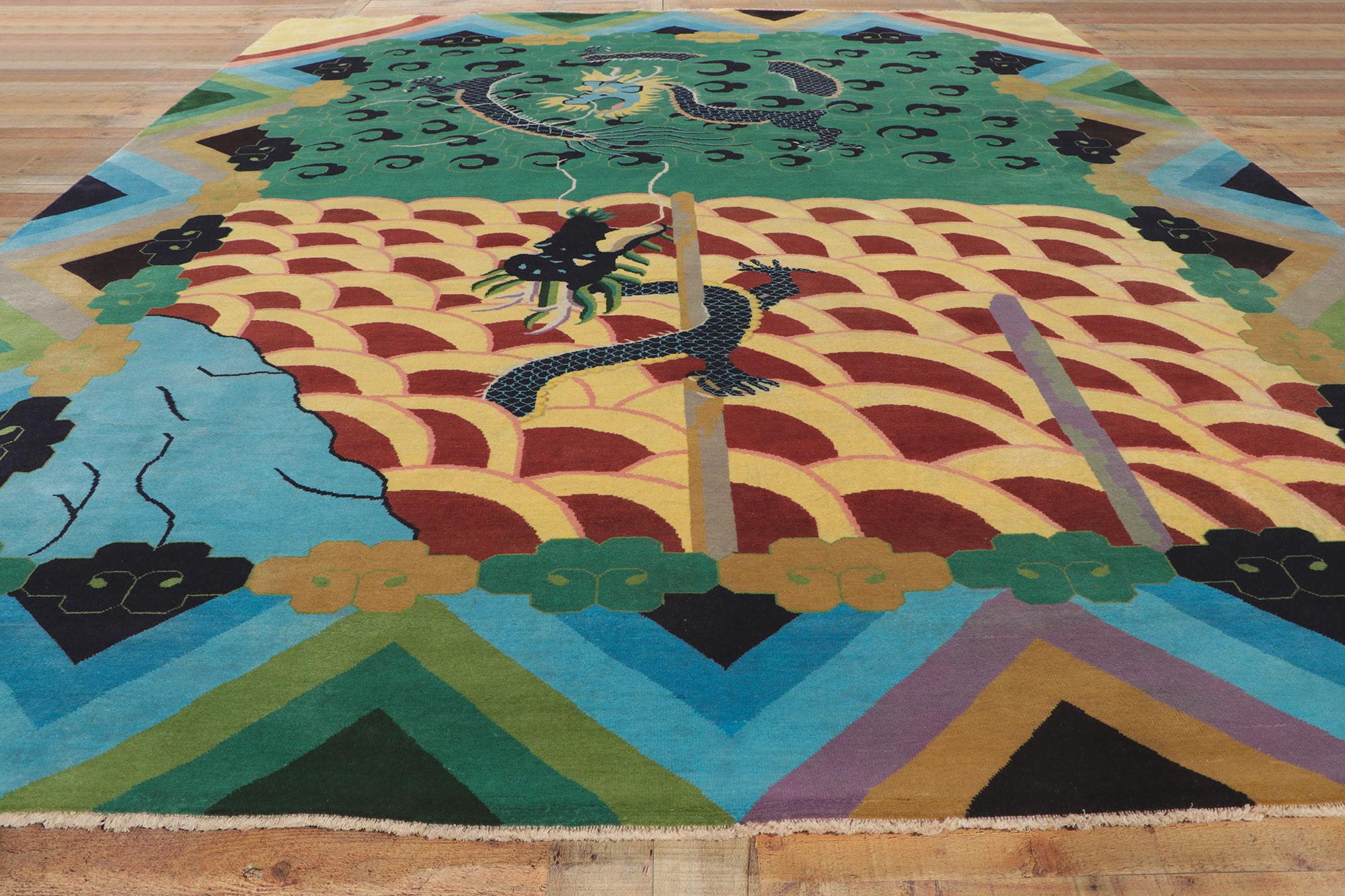 Wool Modern Chinese Art Deco Style Rug, Maximalism Meets Beguiling Elegance For Sale