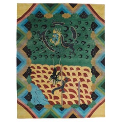 New Chinese Art Deco Style Rug with Dragon Pictorial