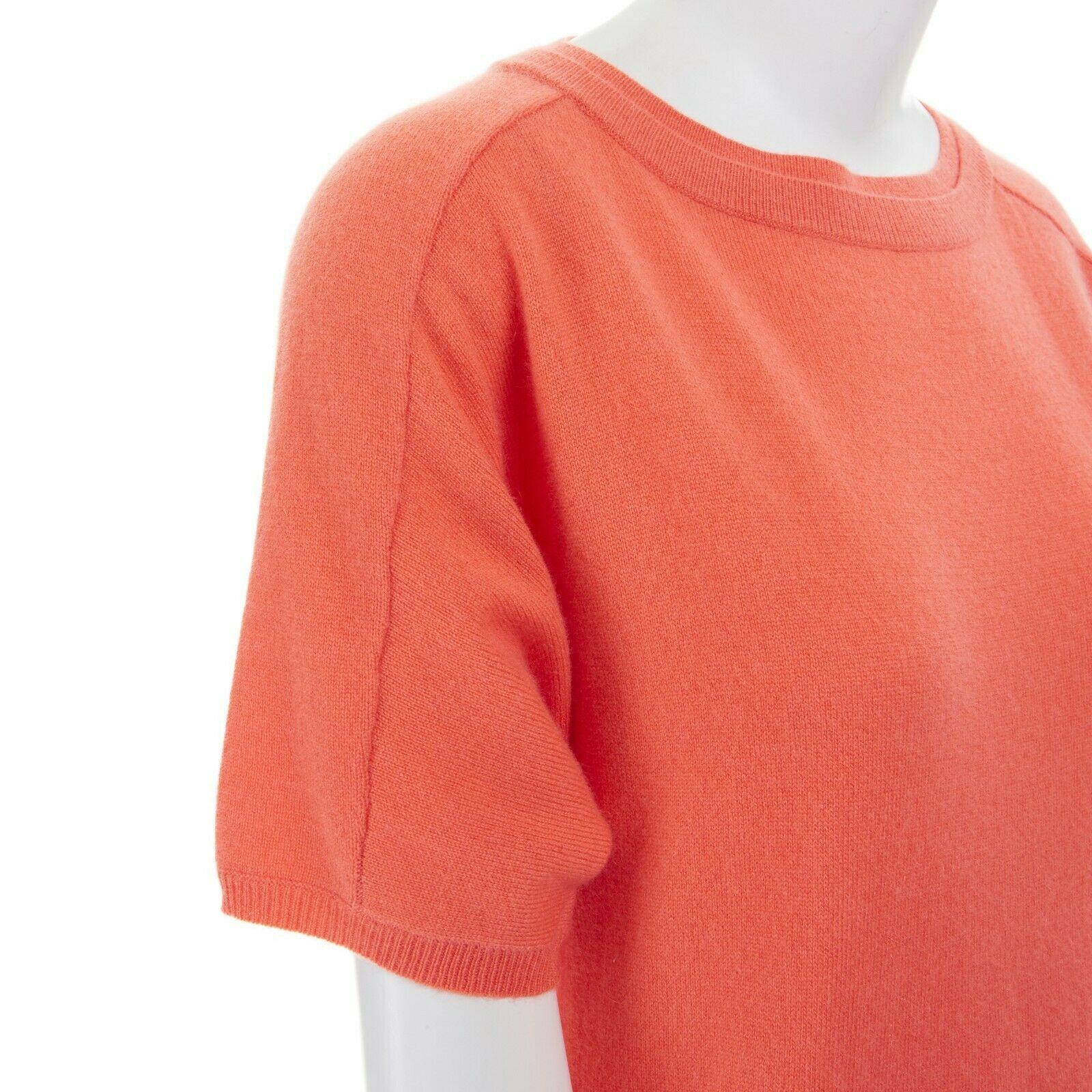 Women's new CHLOE 100% cashmere peach orange dual collar short sleeve knit dress S