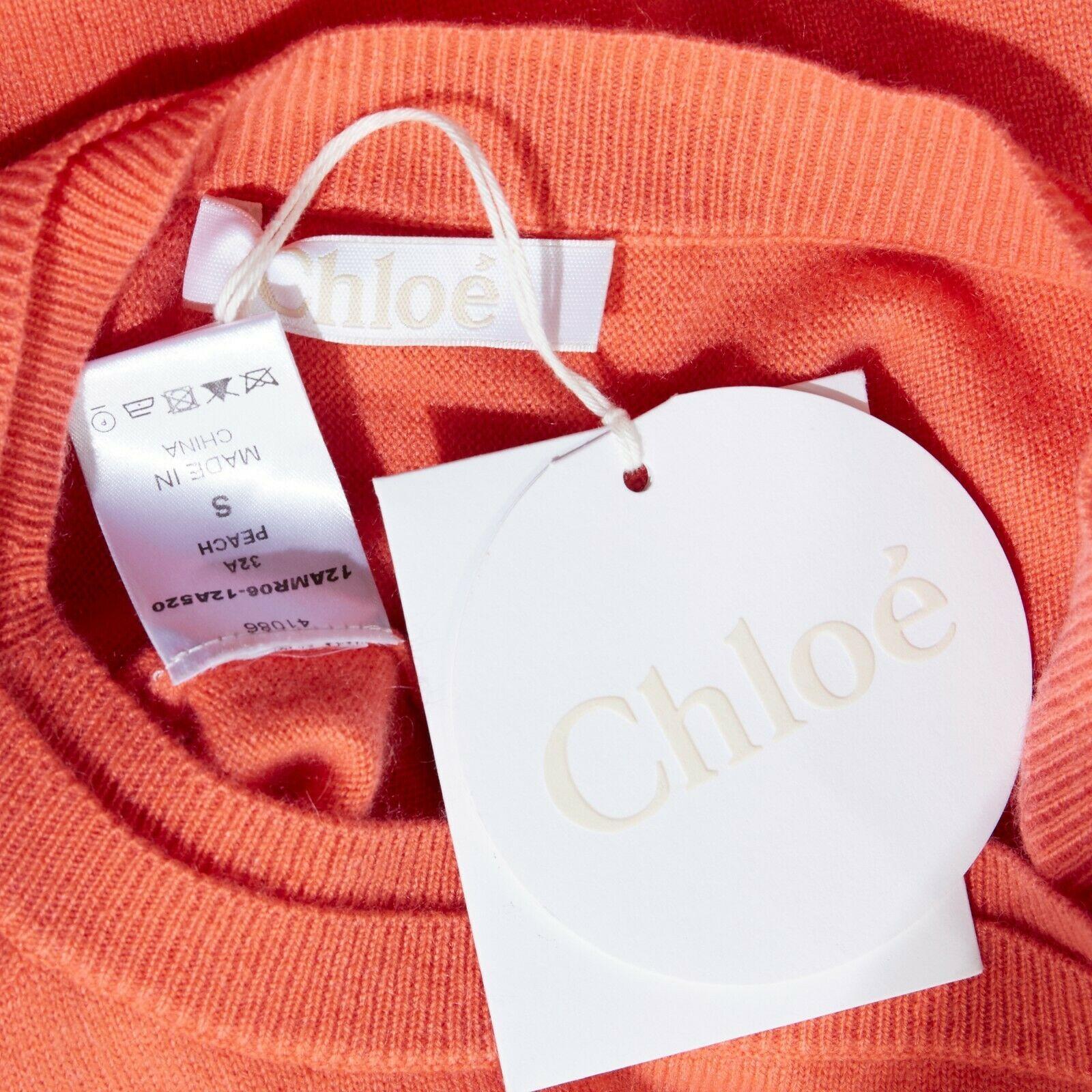 new CHLOE 100% cashmere peach orange dual collar short sleeve knit dress S 1