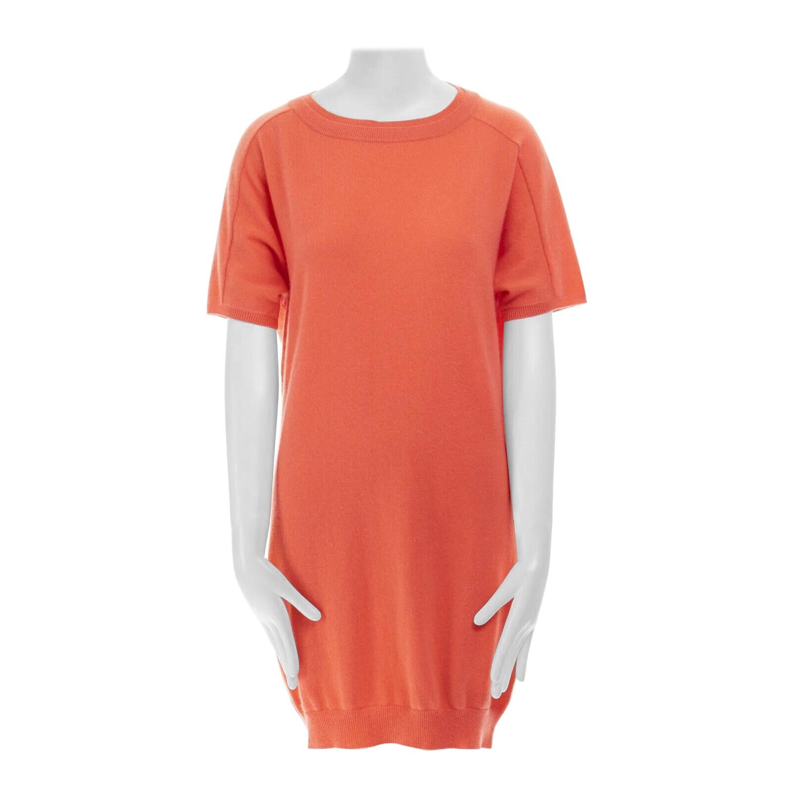 new CHLOE 100% cashmere peach orange dual collar short sleeve knit dress S