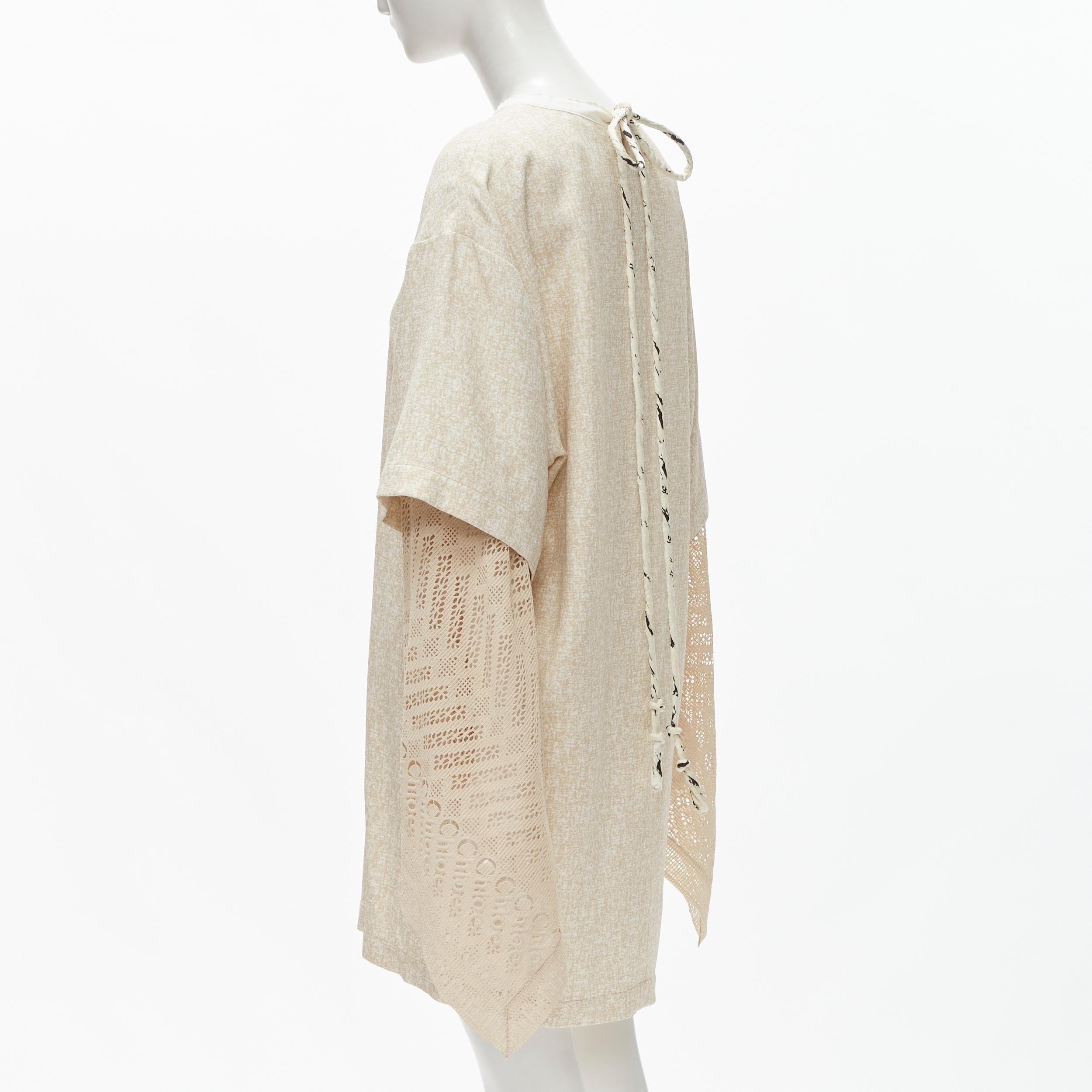 new CHLOE 2019 Sandy Khaki speckle bohemian crochet sleeves layered dress FR40 M For Sale 1
