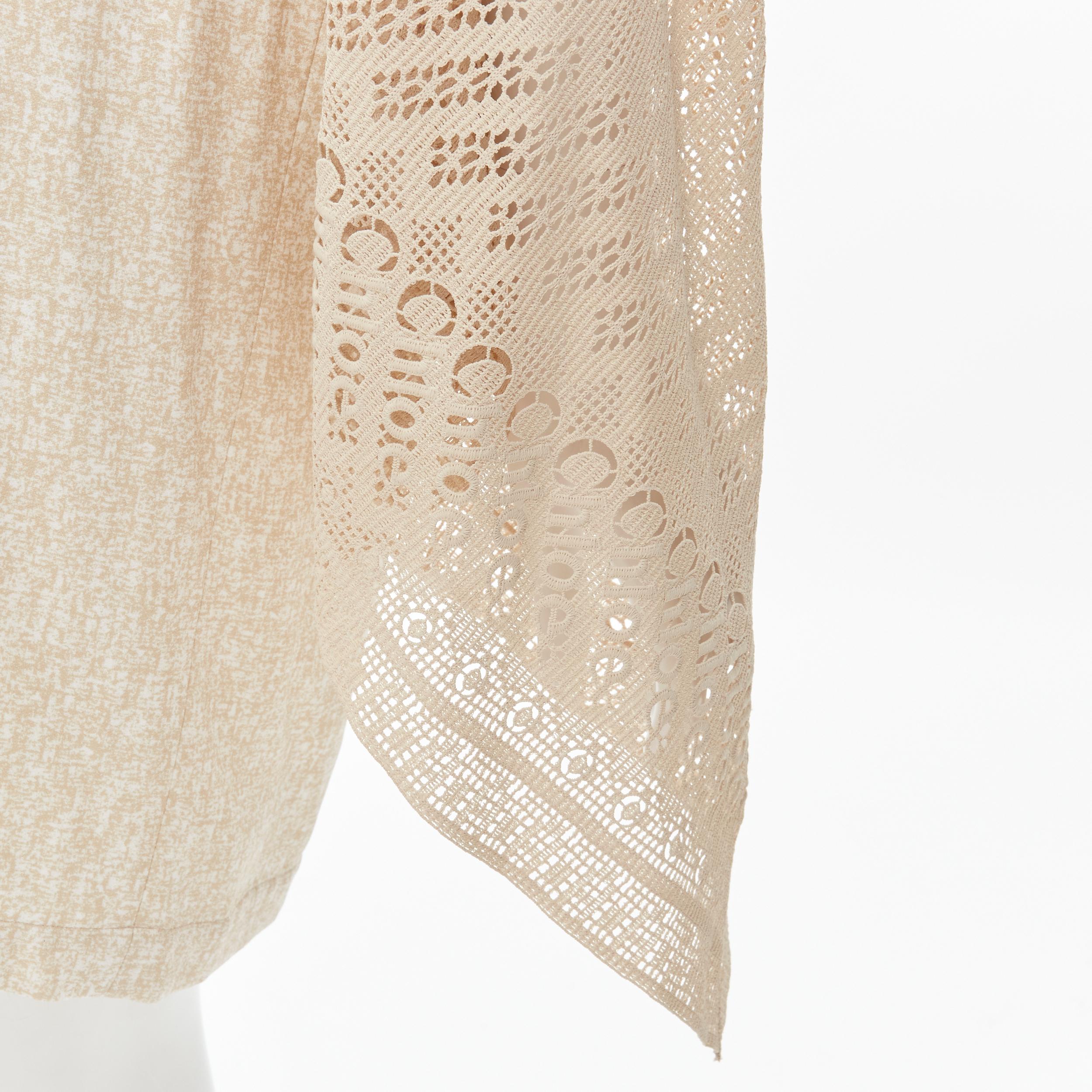 new CHLOE 2019 Sandy Khaki speckle bohemian crochet sleeves layered dress FR40 M For Sale 4