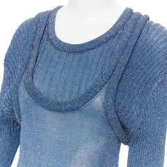 new CHLOE AW18 Runway blue lurex shimmer ribbed silk blend layered maxi dress S