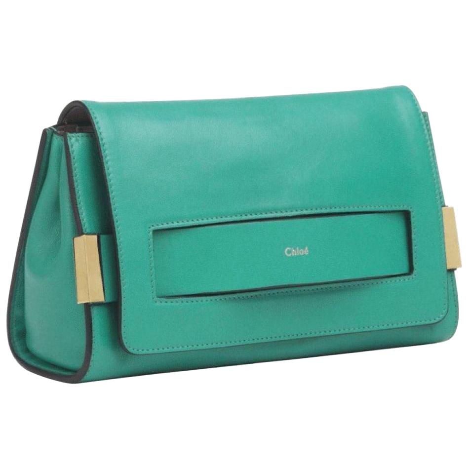 New Chloe Bag Soleil Green Leather Clutch For Sale