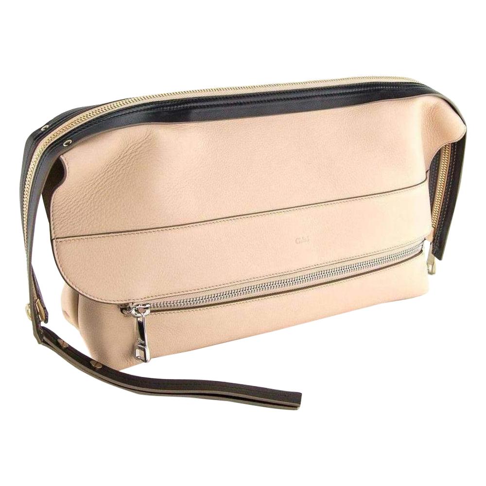 New Chloe Beige Leather Oversized Clutch Bag For Sale