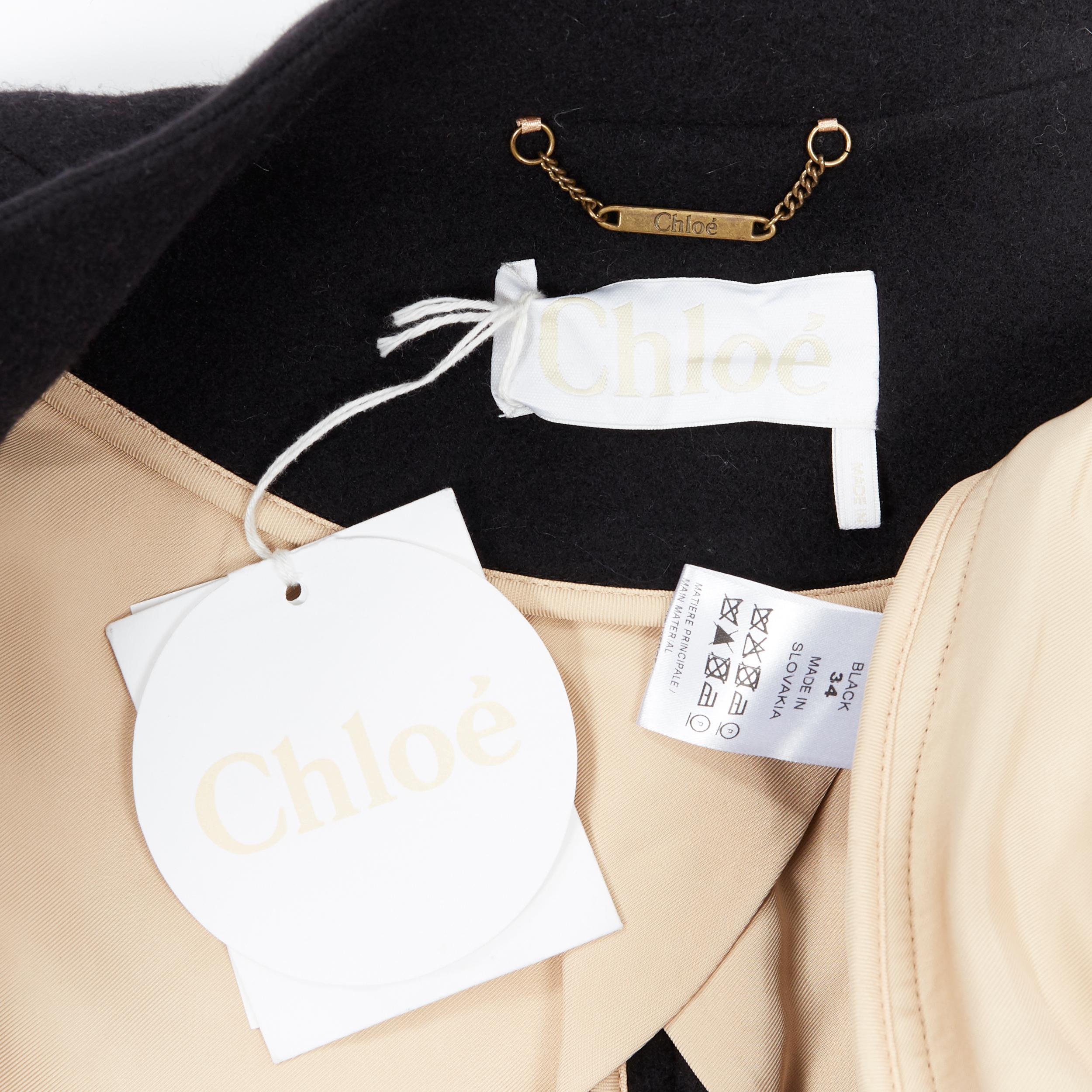 nuevo CHLOE negro lana virgen angora solapa ancha abrigo capullo oversize FR34 7
