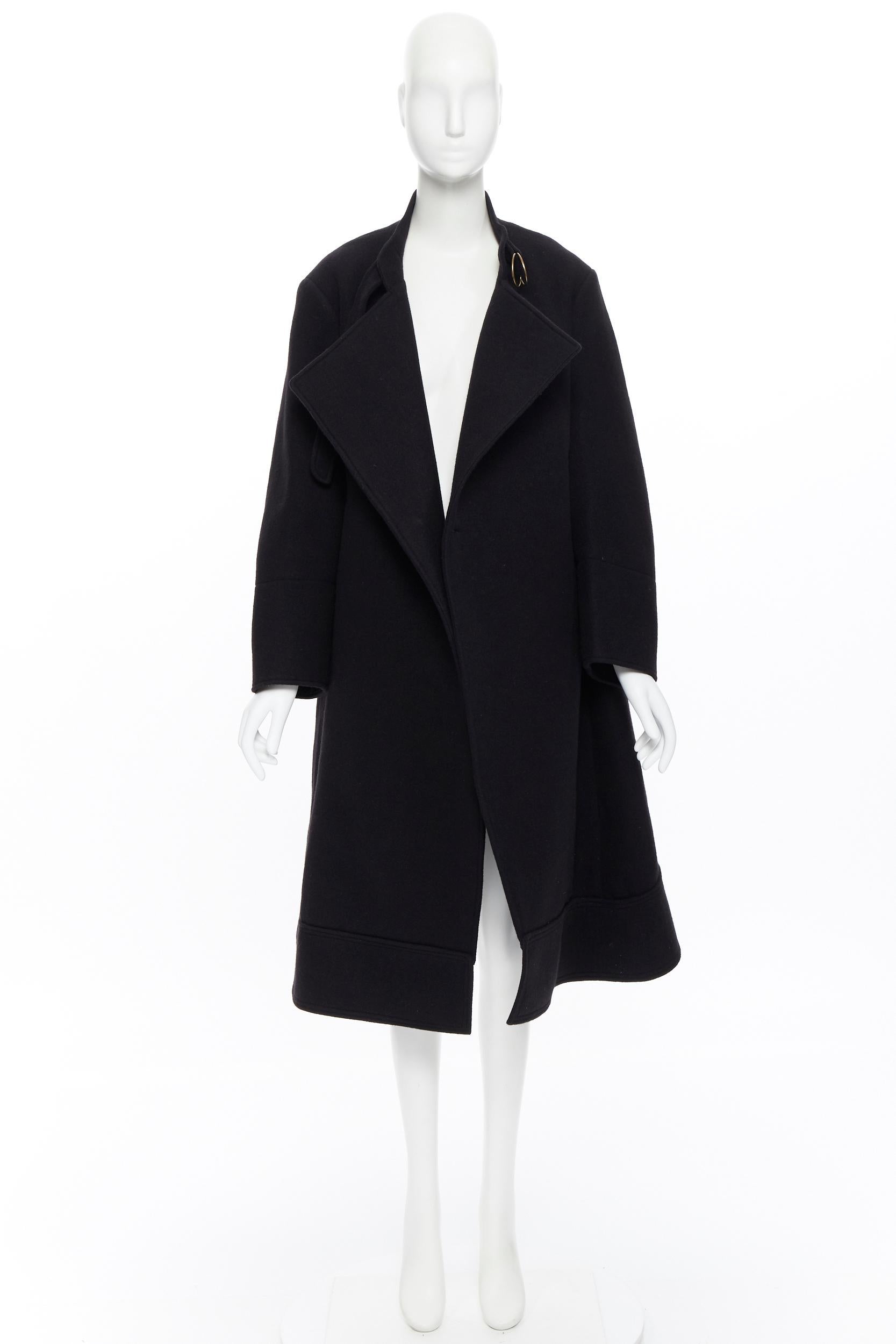 nuevo CHLOE negro lana virgen angora solapa ancha abrigo capullo oversize FR34 Negro