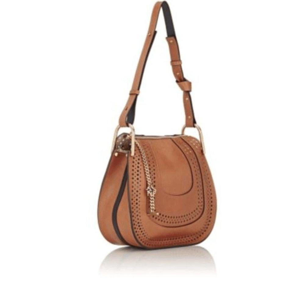 New Chloe Hayley Caramel Perforated Leather Cross Body Shoulder bag In New Condition For Sale In Brossard, QC