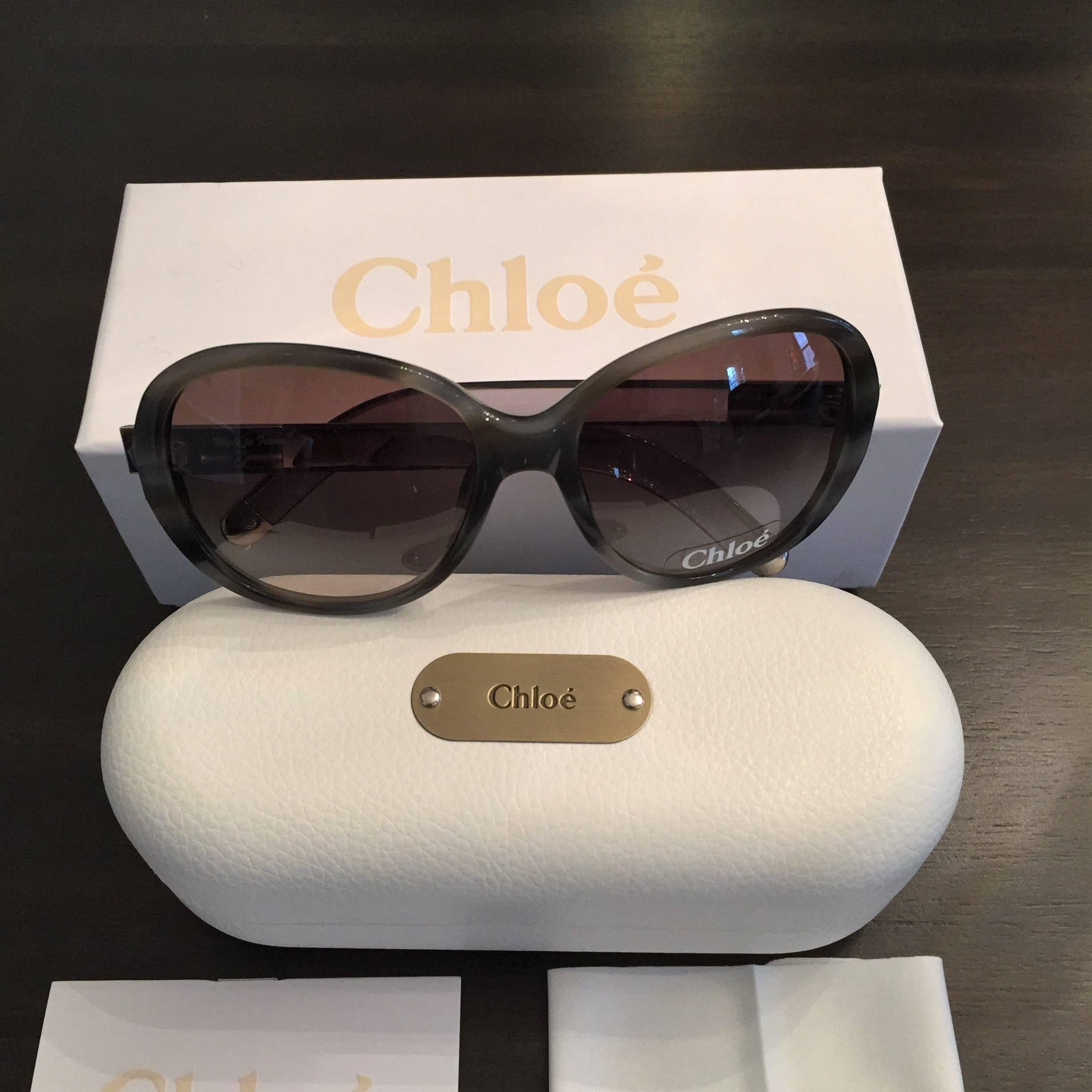 New Chloe Horn Tortoise Sunglasses With Lucite With Case & Box 5