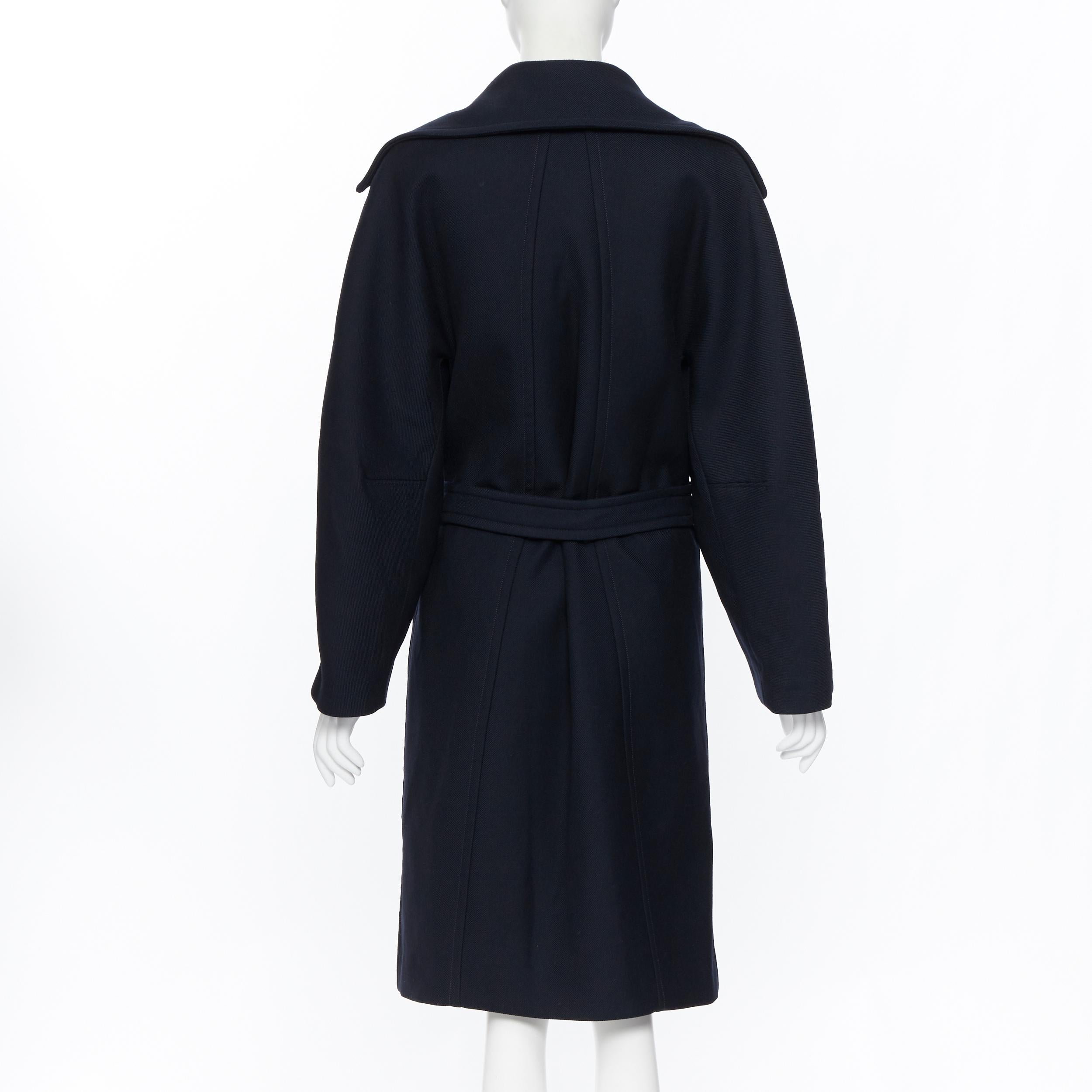Black new CHLOE Iconic Navy wool ruffle front double brasted belted trench coat FR36