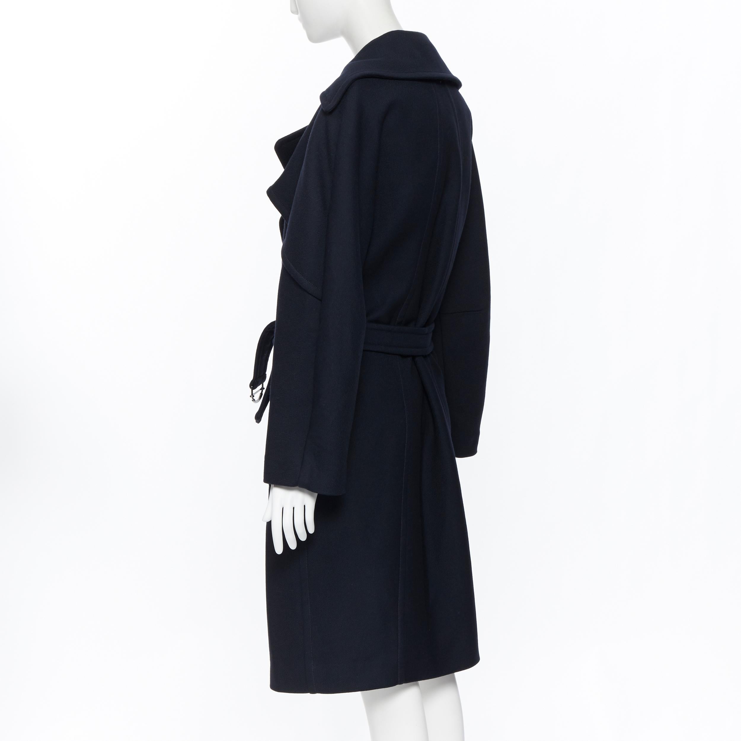nuevo CHLOE Iconic Gabardina de lana azul marino con volantes delanteros y doble botonadura FR36 2