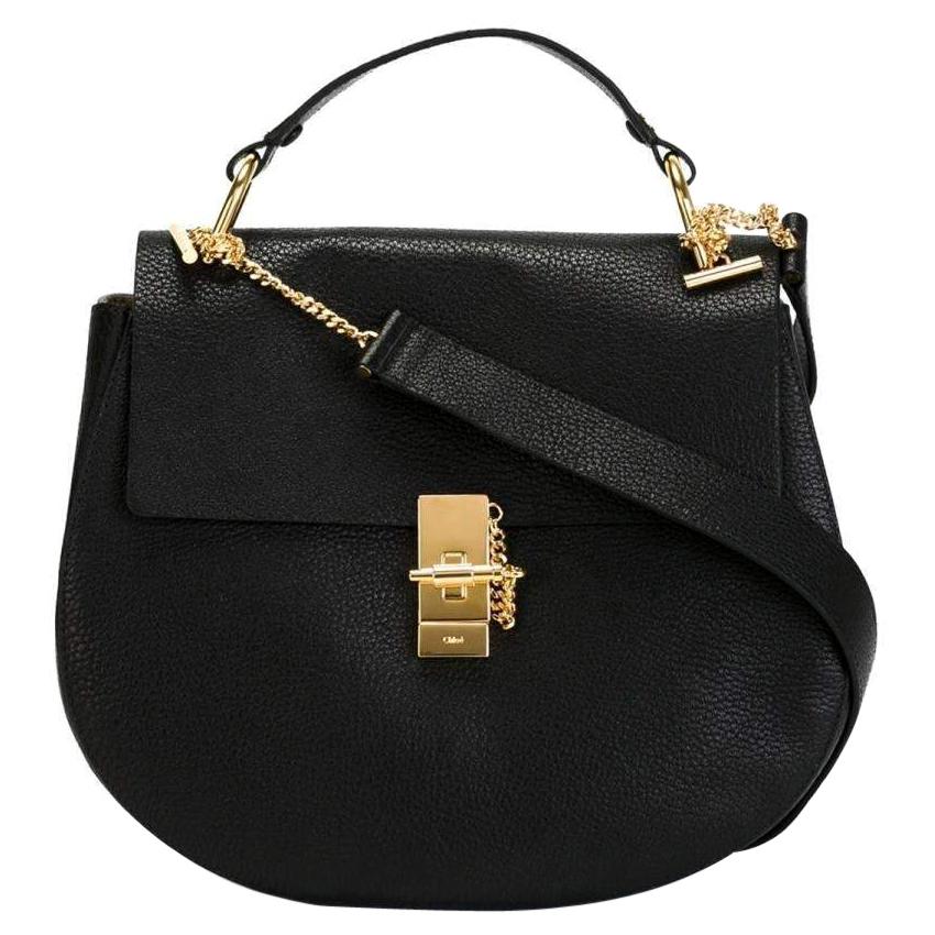 New Chloe Large Drew Faye Black Grained Napa Leather Shoulder bag For Sale