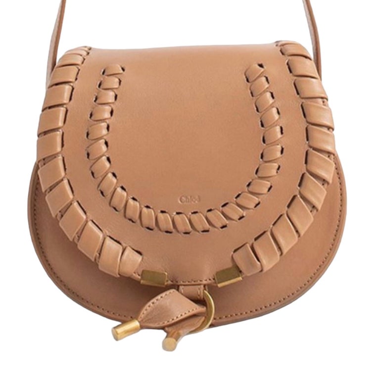 NEW Chloe Light Tan Mini Marcie Leather Saddle Crossbody Bag For Sale