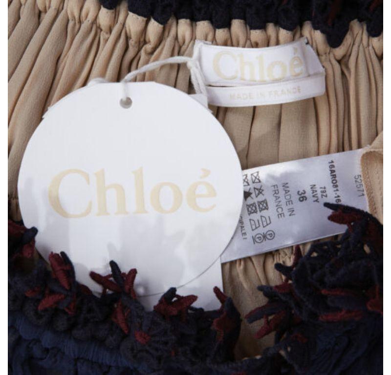 new CHLOE navy embroidery lace trim off shoulder boho dress FR36 S For Sale 6