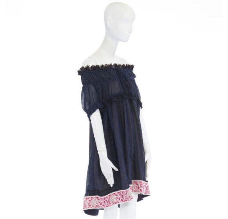 new CHLOE navy embroidery lace trim off shoulder boho dress FR36 S In New Condition For Sale In Hong Kong, NT