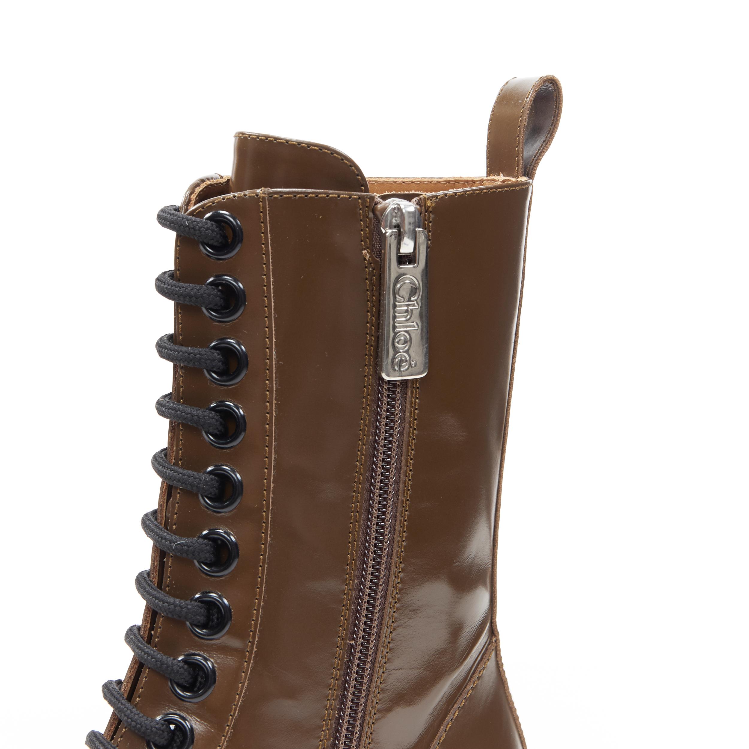 new CHLOE Runway Rylee army green leather block heel pointed toe boot EU36.5 2