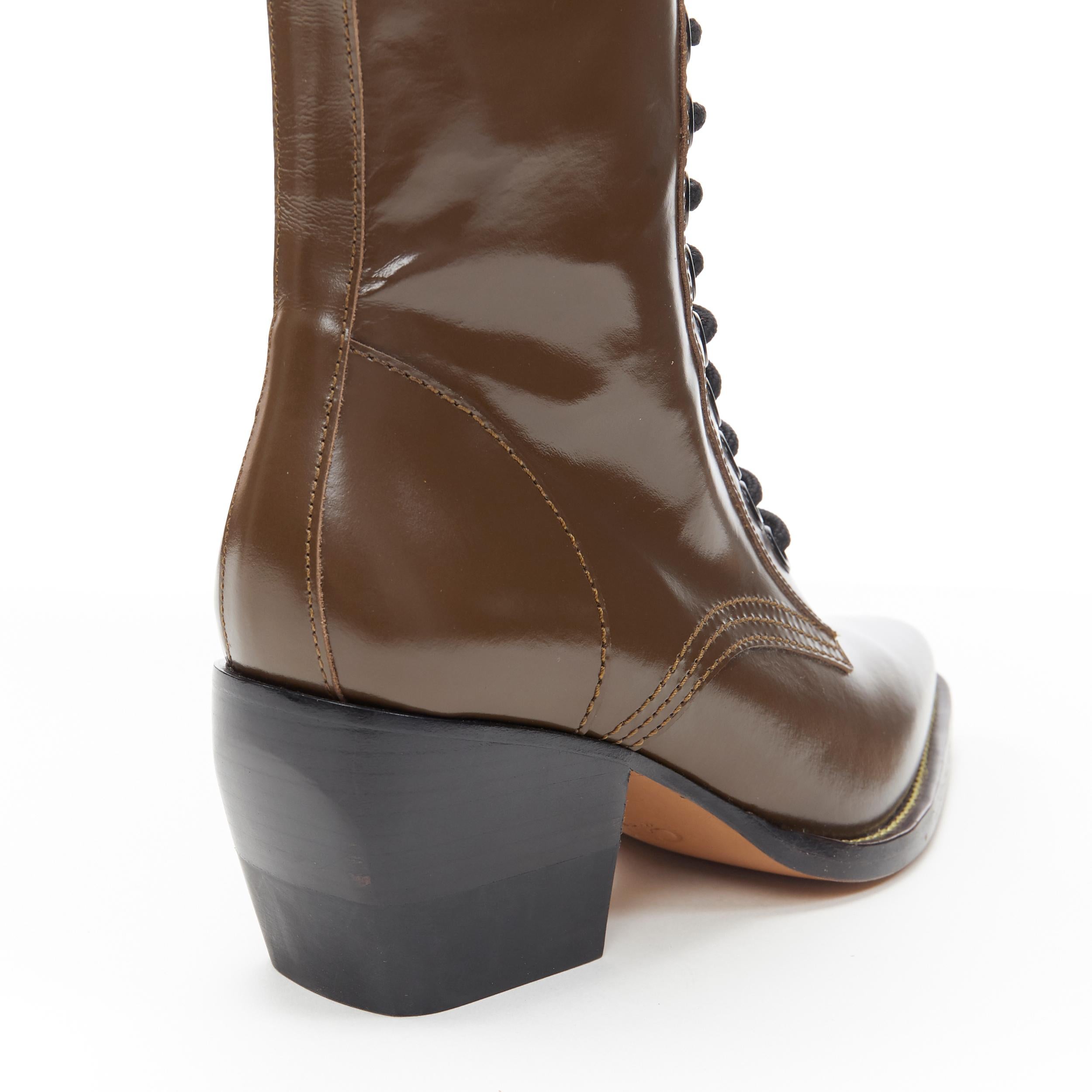 new CHLOE Runway Rylee army green leather block heel pointed toe boot EU36.5 3