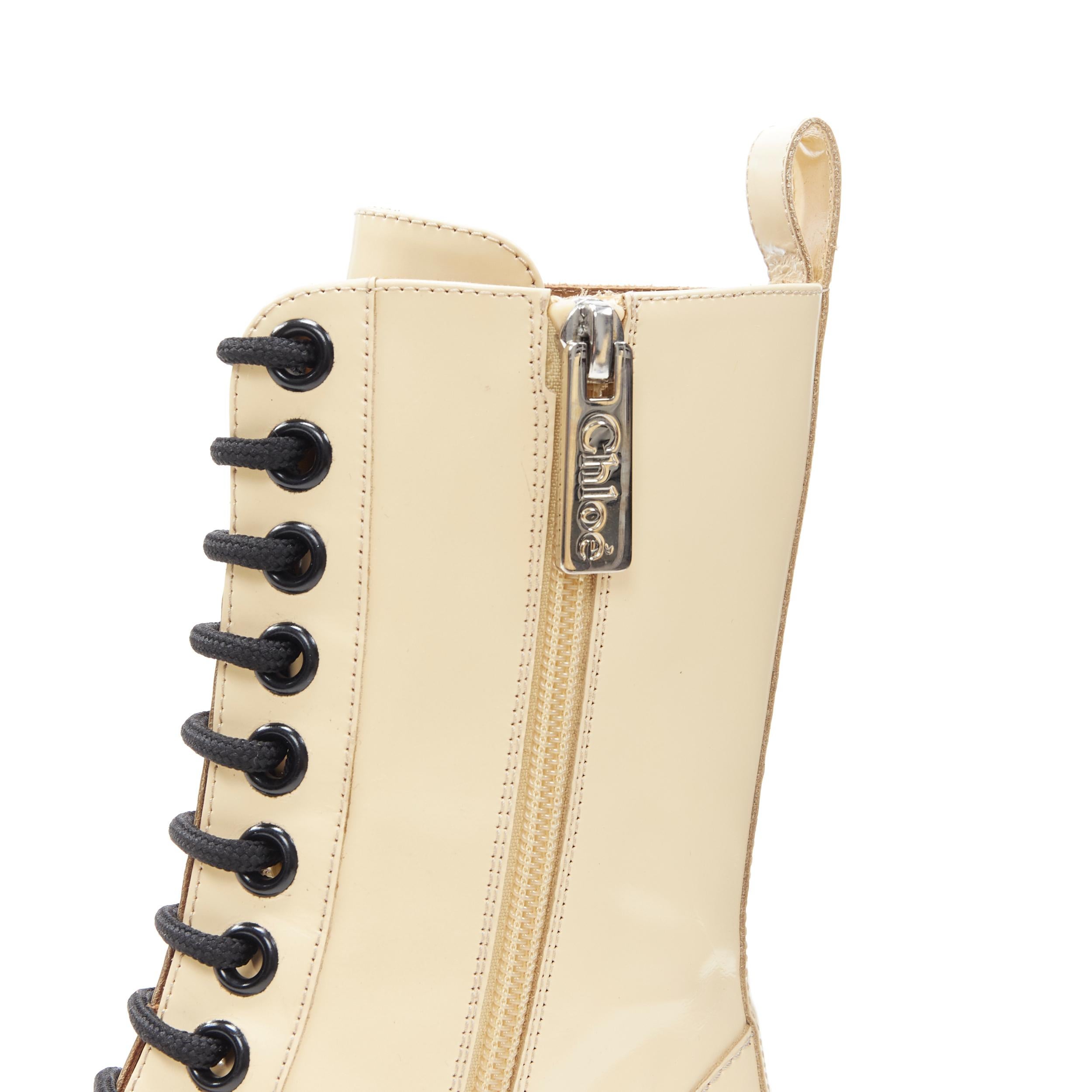 new CHLOE Runway Rylee beige leather lace up block heel pointed toe boot EU39 3