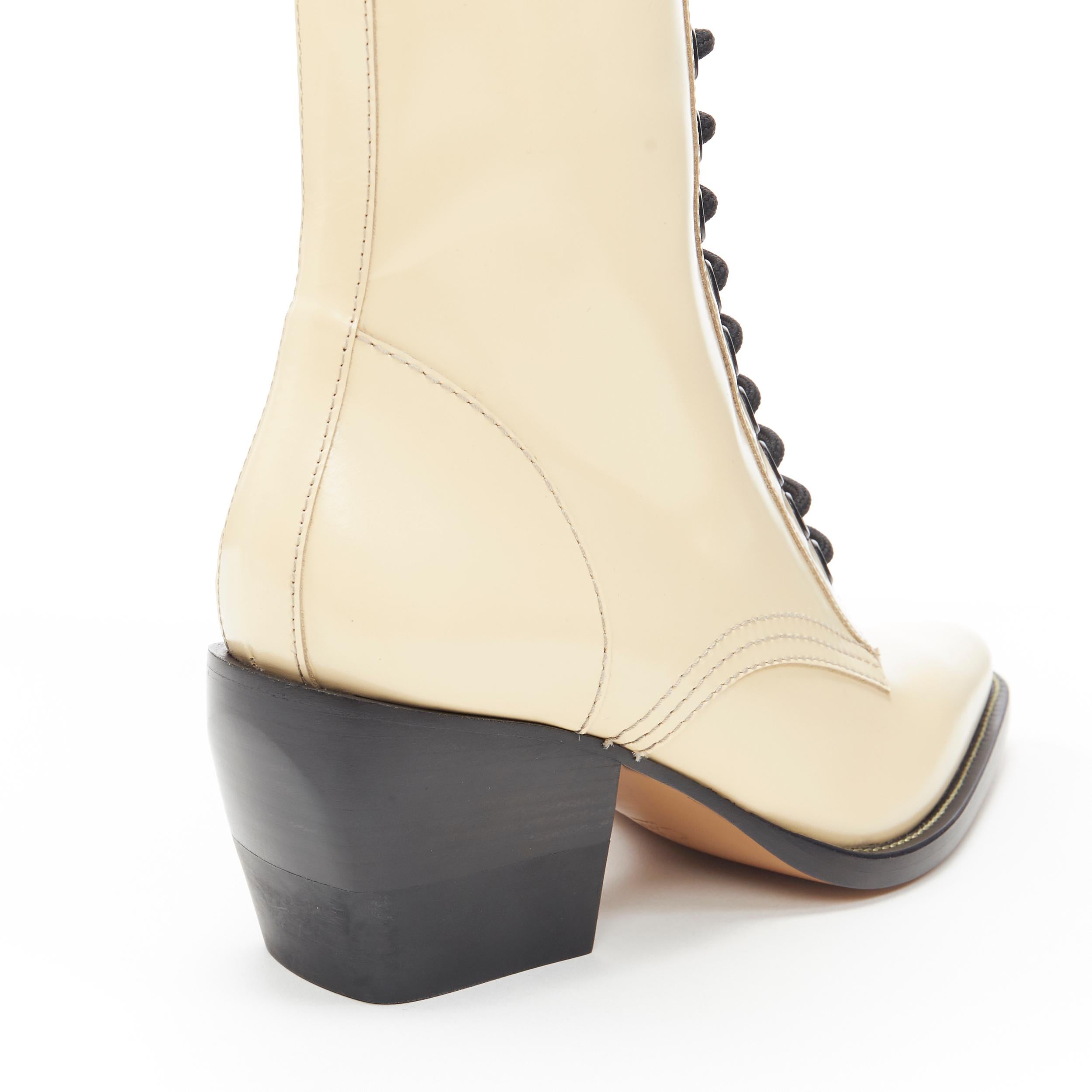 new CHLOE Runway Rylee beige leather lace up block heel pointed toe boot EU39 4
