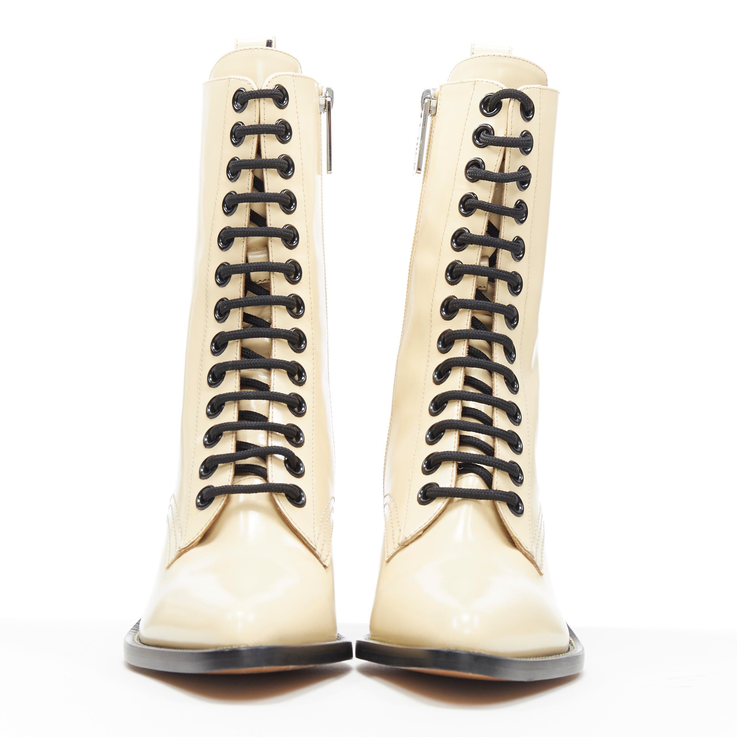 cream leather lace up boots