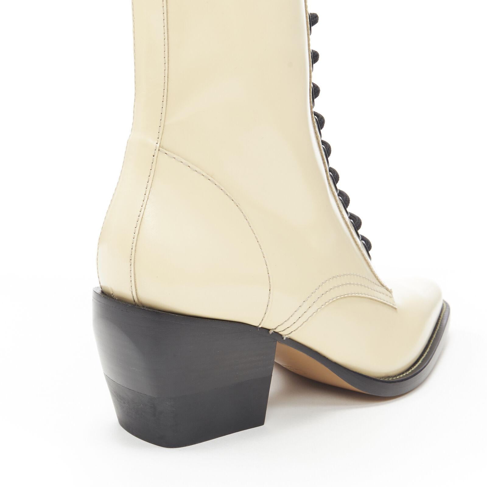 new CHLOE Runway Rylee beige leather lace up block heel pointed toe boot EU39.5 6