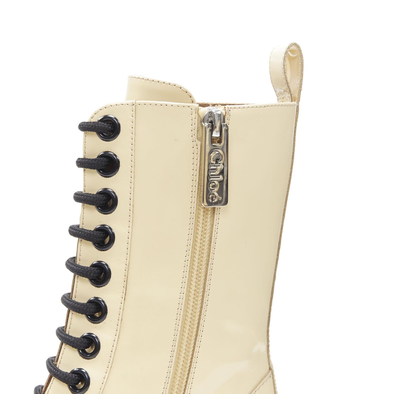 new CHLOE Runway Rylee beige leather lace up block heel pointed toe boot EU39.5 7