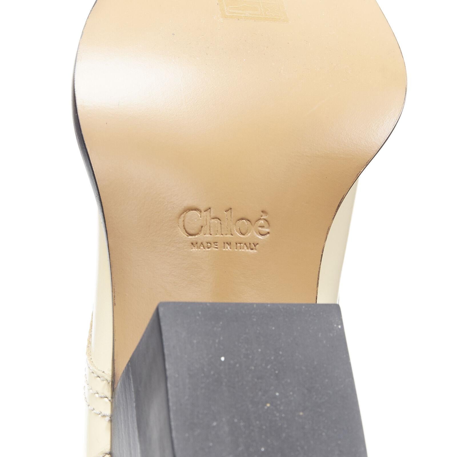 new CHLOE Runway Rylee beige leather lace up block heel pointed toe boot EU39.5 8