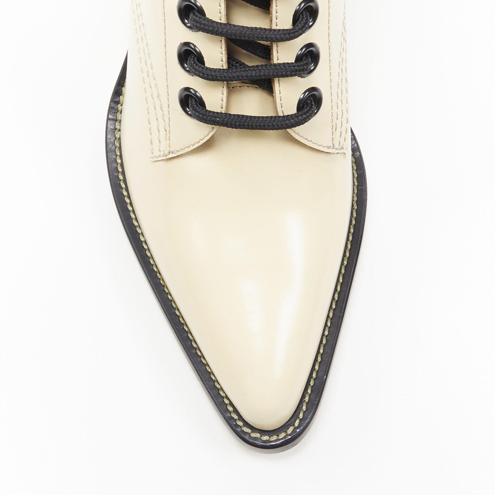 new CHLOE Runway Rylee beige leather lace up block heel pointed toe boot EU39.5 3