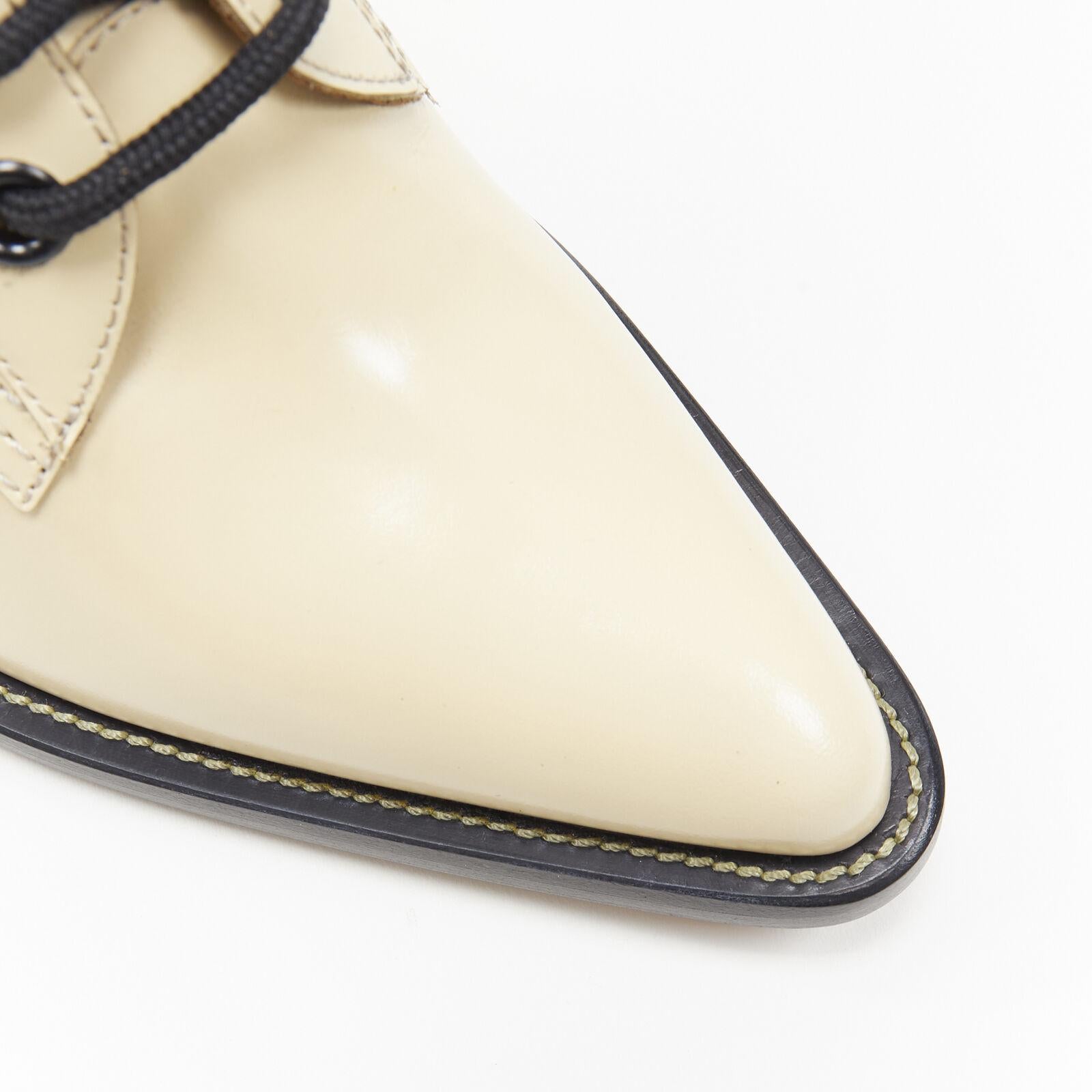 new CHLOE Runway Rylee beige leather lace up block heel pointed toe boot EU39.5 4