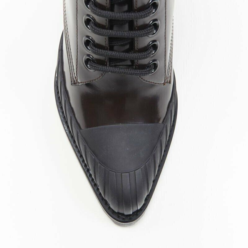 new CHLOE Runway Rylee brown glossy leather block heel heel rubber boot EU37.5 For Sale 3