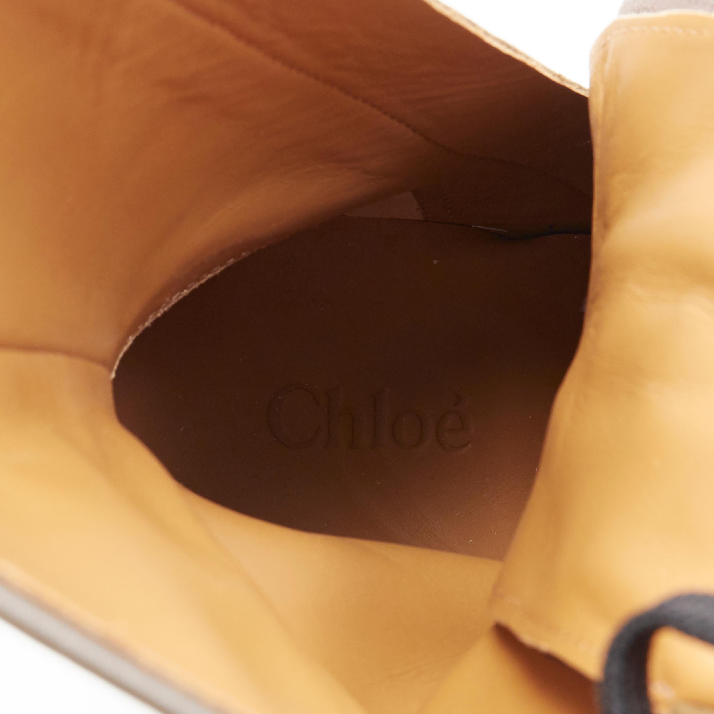 new CHLOE Runway Rylee brown glossy leather block heel heel rubber boot EU38.5 3