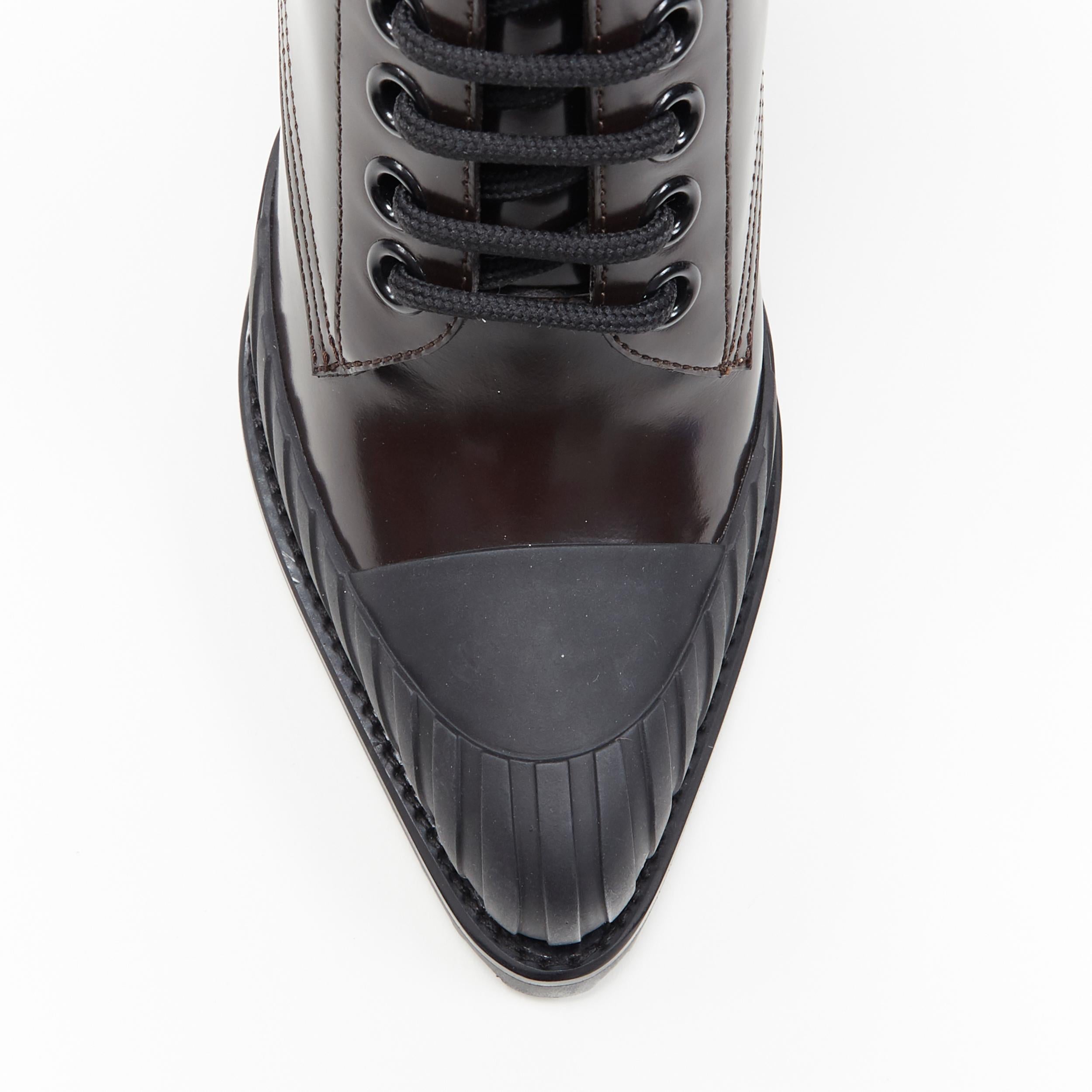 new CHLOE Runway Rylee brown glossy leather block heel heel rubber boot EU38.5 In New Condition In Hong Kong, NT