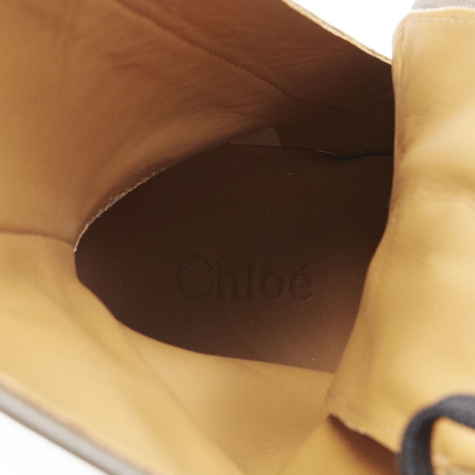 new CHLOE Runway Rylee brown glossy leather block heel heel rubber toe boot EU37 6