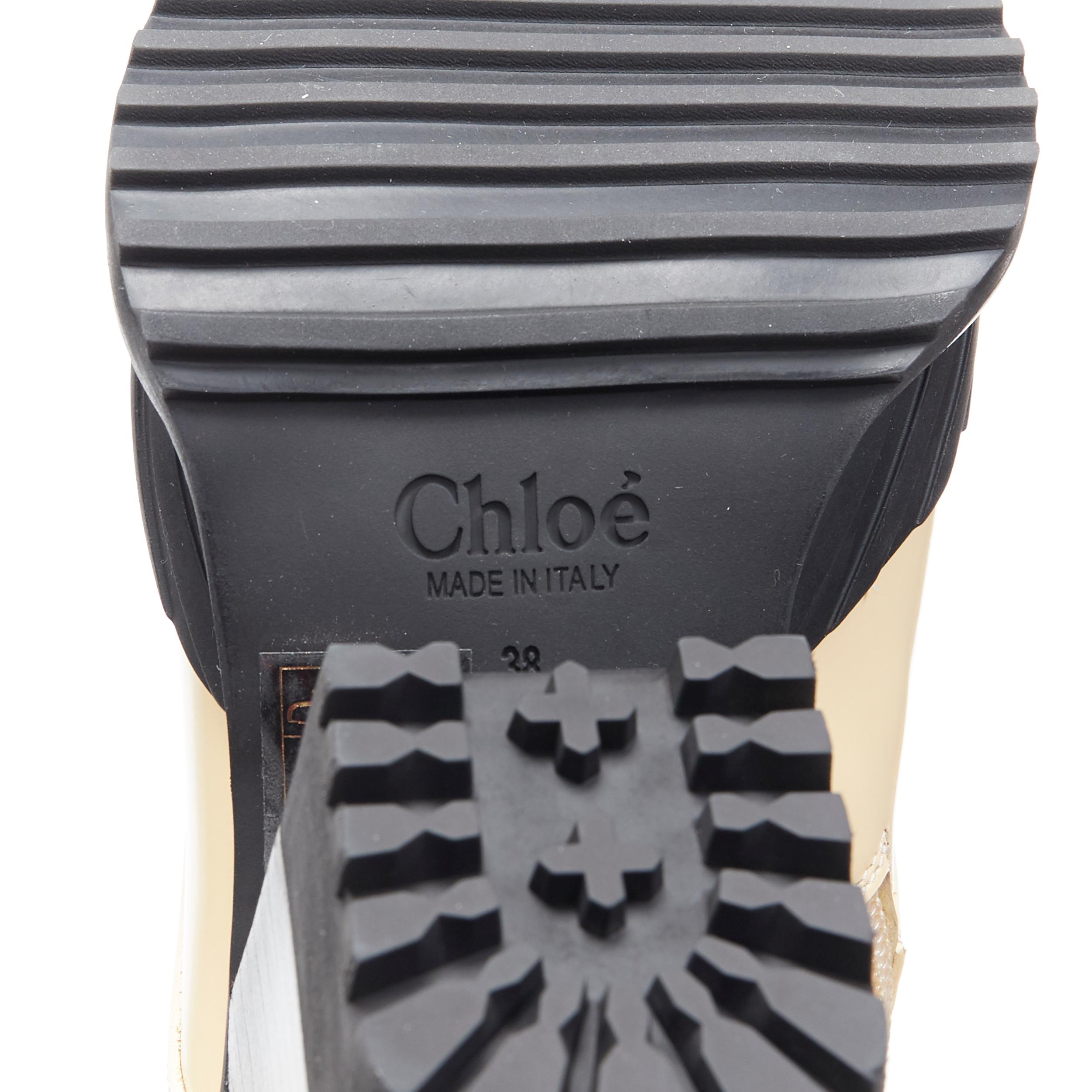 new CHLOE Runway Rylee cream brown leather block heel heel rubber toe boot EU38 7