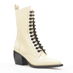 new CHLOE Runway Rylee cream brown leather block heel heel rubber toe boot EU41