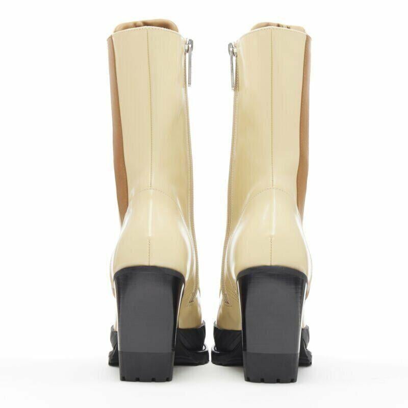 new CHLOE Runway Rylee cream brown leather block heel heel rubber toe boot EU41 1