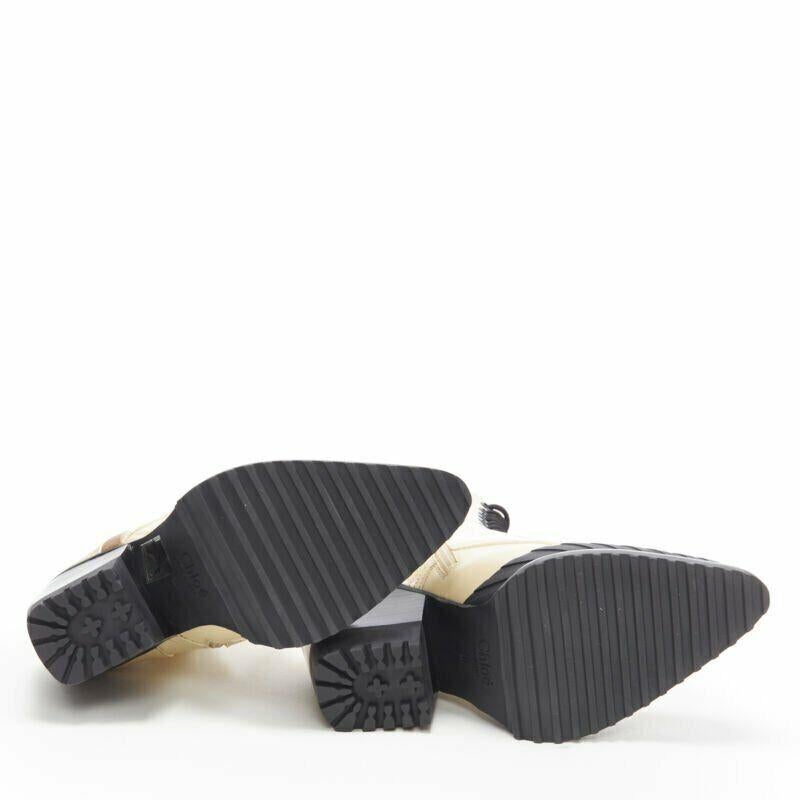 new CHLOE Runway Rylee cream brown leather block heel heel rubber toe boot EU41 2