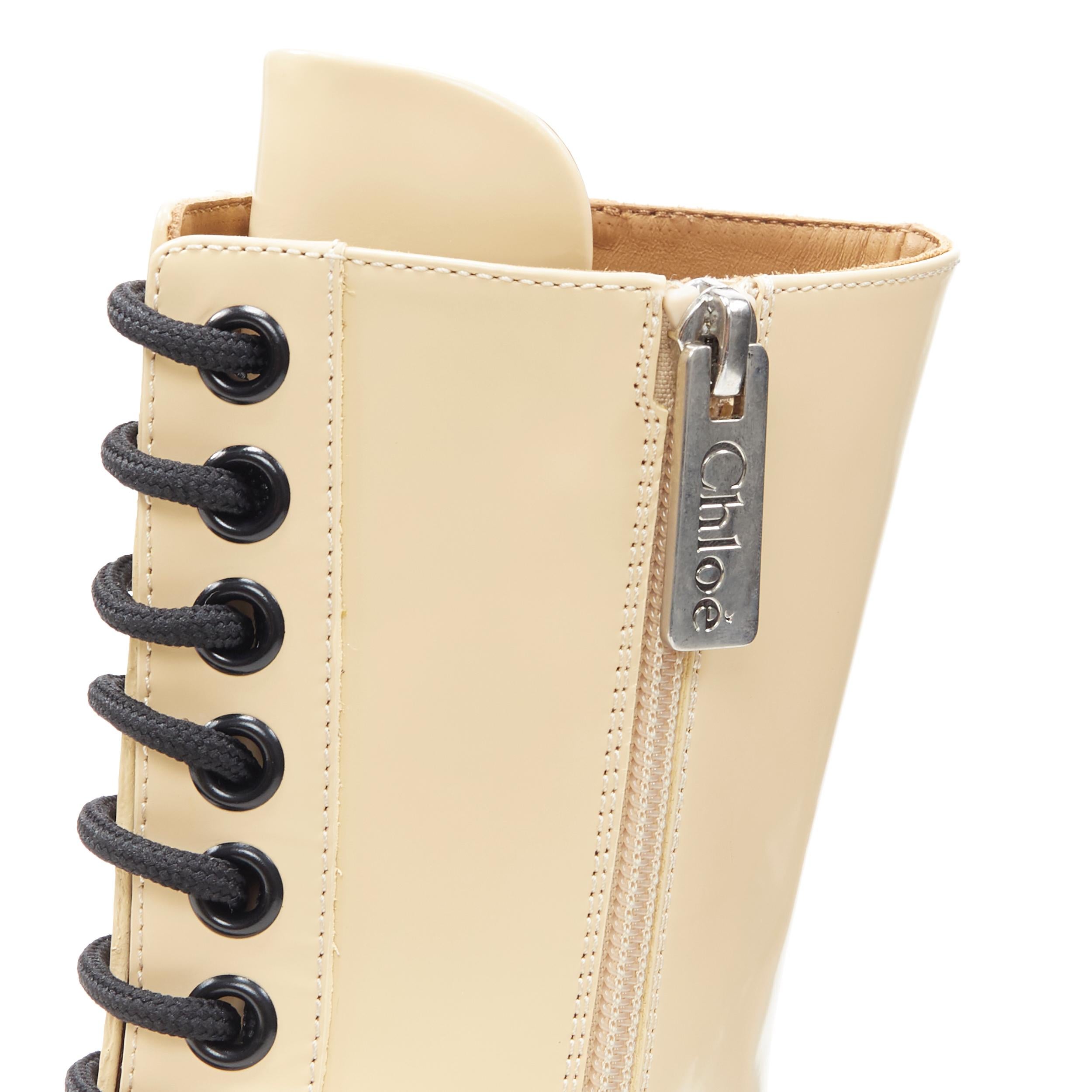new CHLOE Runway Rylee cream brown leather block heel heel rubber toe boot EU41 1