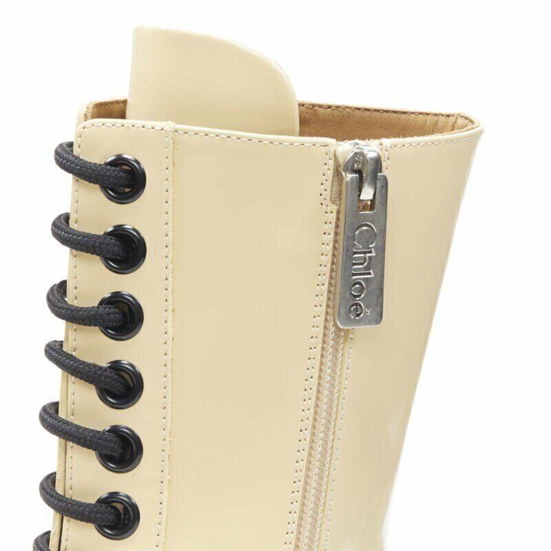 new CHLOE Runway Rylee cream brown leather block heel heel rubber toe boot EU41 5